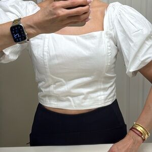 Giani Bernini White Puff Sleeve Crop Blouse